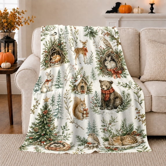 Whimsical Woodland Winter Forest, Festive Holiday Scene, Warm Flannel Blanket for Living Room and Reading Nook with Detailed Artwork, Art Lovers Christmas Gift, Festive Home Decor