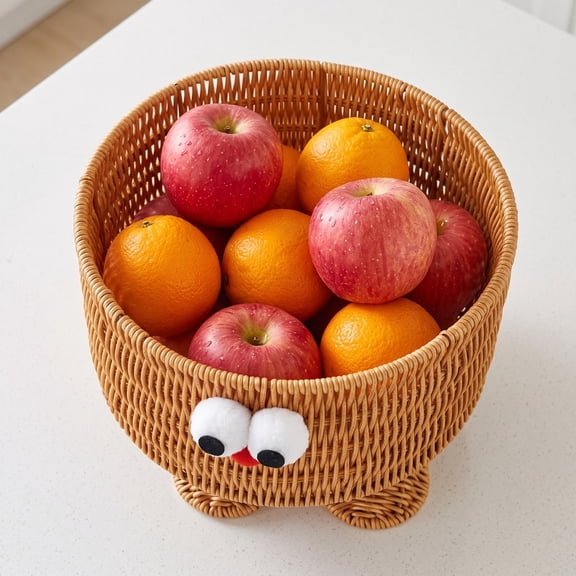 Whimsical Woven Storage Basket Small Footed Organizer Bin For Apartment Sundries Room Decor Yellow