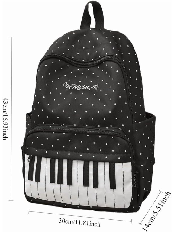 Whimsical Y2K Cutecore Piano Backpack with Pendant, Medium, 16.9 Inch