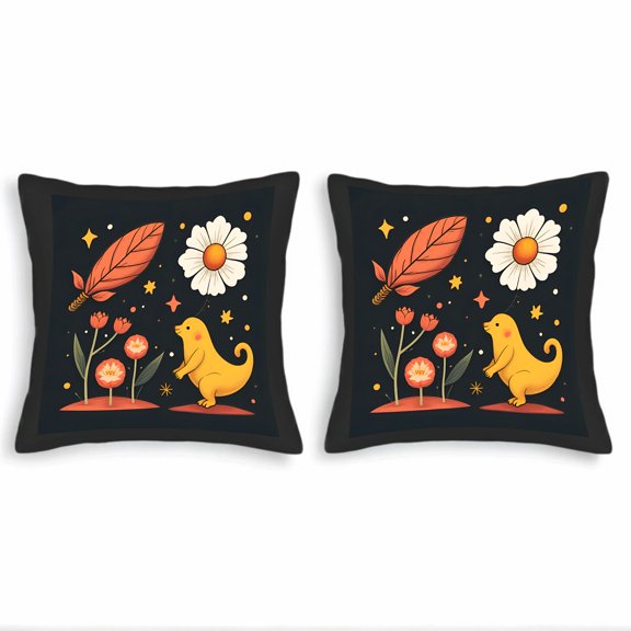 Whimsical Yellow Floral Throw Pillow Covers 18x18in Set of 2 - Playful Design for Couch Bed Car Decor