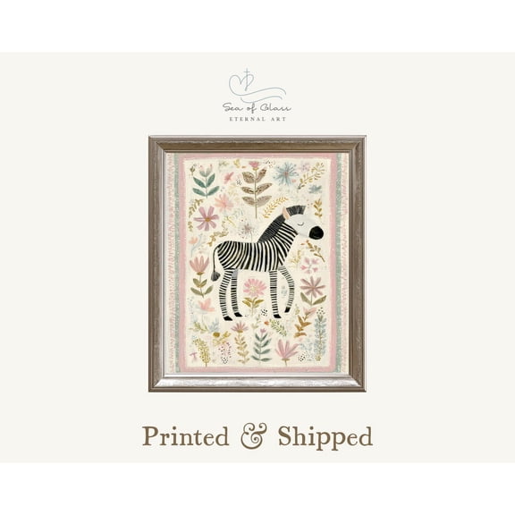Whimsical Zebra Wall Art Poster Floral Nursery Artwork, Safari Animal Room Decor, Pastel Zoo Animal Artwork, Mailed Print Poster, Unframed Canvas Size 8x12 F03.1.18l1589