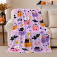 thumbnail image 1 of Whimsical autumn celebration Cats Ghosts Bats Pastel Purple Pattern, Warm Flannel Blanket for Living Room and Bedroom, Playful Pet Portrait Pattern, Cat Lovers autumn celebration Gift, 1 of 7