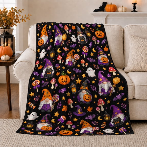 Whimsical autumn celebration Gnome Fest, Warm Flannel Blanket for Living Room and Reading Nook, Festive autumn celebration Scene, Art Lovers autumn celebration Gift, Festive Home Decor