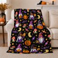 thumbnail image 1 of Whimsical autumn celebration Gnomes Pumpkins Bats Cute, Festive autumn celebration Scene, Warm Flannel Blanket for Living Room and Family Room, Art Lovers autumn celebration Gift, Festive Home Decor, 1 of 9