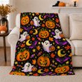 thumbnail image 1 of Whimsical autumn celebration Jack-O'-Lanterns Ghosts Black, Warm Flannel Blanket for Living Room and Family Room, Festive autumn celebration Scene, Art Lovers autumn celebration Gift, 1 of 9