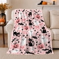 thumbnail image 1 of Whimsical decorative motif Cat Pink Pumpkin, Playful Pet Portrait Pattern, Warm Flannel Blanket for Living Room and Bedroom, Cat Lovers autumn celebration Gift, Pet Lover Home Decor, 1 of 9