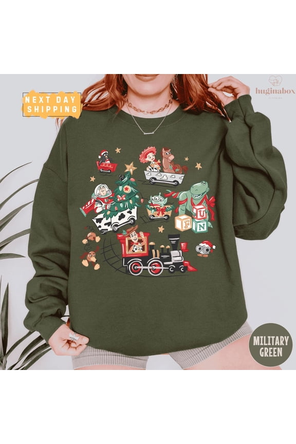 Whimsical season Toy Train Sweatshirt for , Cute Cowboy, Dino, Alien Pullover – Festive Cartoon Characters Family Sweater Tshirt All Size S-5XL