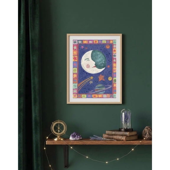 Whimsigoth Celestial Crescent Moon Art Print, 90’s Wall Decor, Whimsy Goth Poster, Poster Only