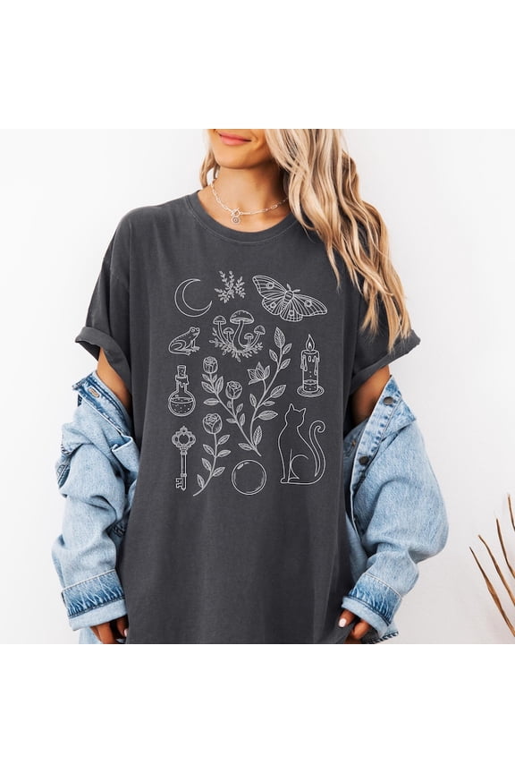 Whimsigoth Moon Luna Moth Frog Illustration Gothic Graphic Design Comfort Colors Unisex Cotton T-Shirt, Size S-3XL