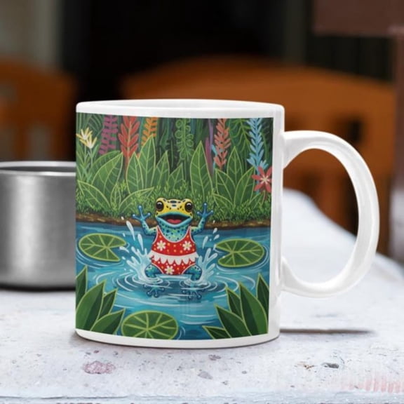 Whimsil Frog Art Mug Jungle Animal Coffee Cup.