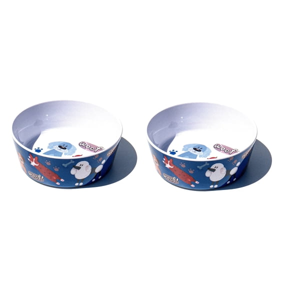 Whimsy Dogs Melamine Pet Bowl - Large - 5 Cups - Blue - Set of 2