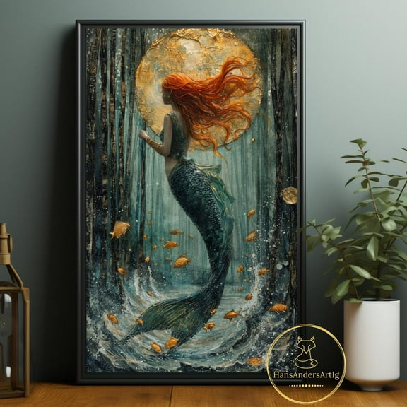 Whimsy Mermaid Poster Wall Decor Under Water Art Print Vintage Style Fantasy Illustration Kids Room Decor Nursery Wall Art Gift Kids Wall Art, Modern Wall Decor, 8x12 UNFRAMED