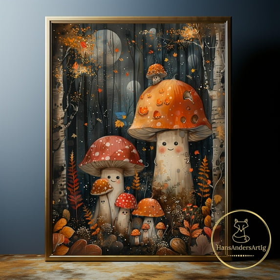 Whimsy Mushroom Poster For Kids Room Wall Art For Nursery Wall Decor Whimsical Print Cute Illustration Forest Cottagecore Play Room Decor Wall Art, Modern Wall Decor, 8x12 UNFRAMED