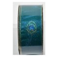 thumbnail image 1 of Whimsy Peacock Feather Emerald & Gold Wire Edge Premium Holiday Tree Decorating Bow Gift Wrapping Ribbon 2.5" x 50 yds, 1 of 3
