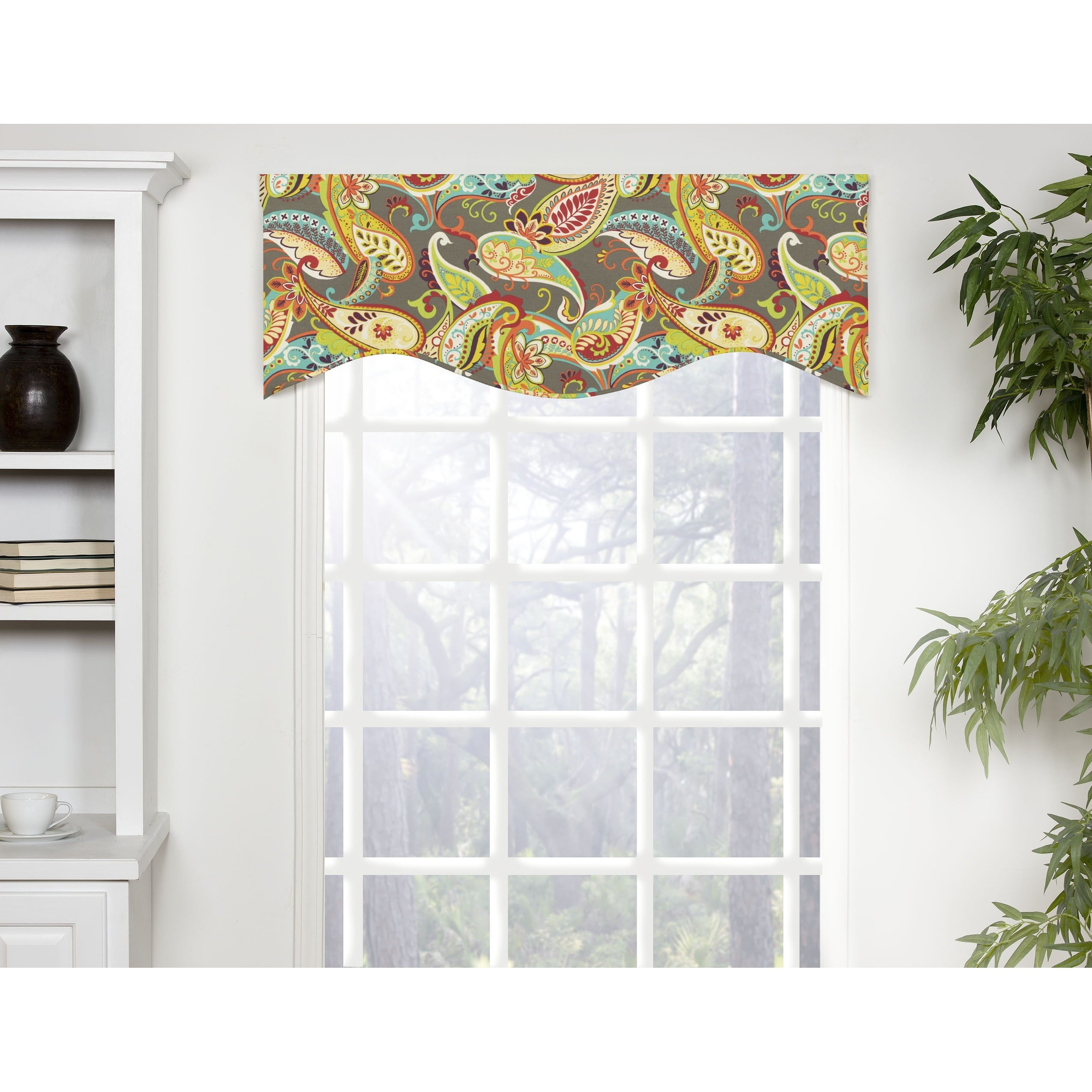 Classic Paisley Multicolor Cotton Scalloped Window Valance
