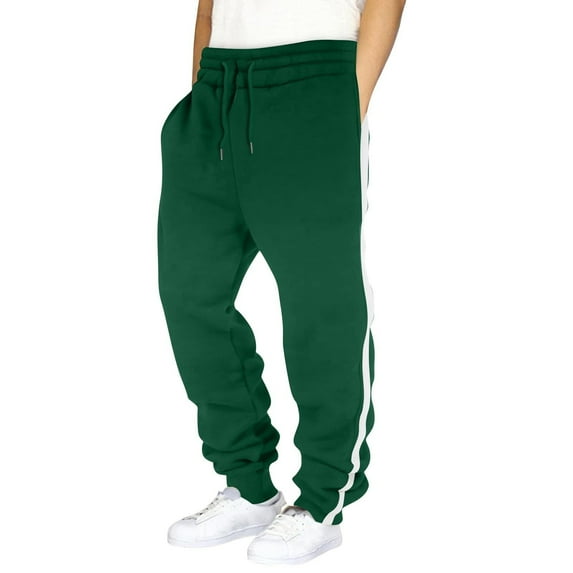 WhimsyBaby Boys' Solid-Color Striped Sweatpants -Lined Athletic Casual Pants Slim-Fit Fitness Running Pants With Pockets and Drawstring,140,Dark Green