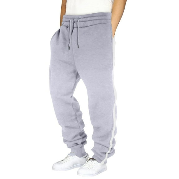 WhimsyBaby Boys' Solid-Color Striped Sweatpants -Lined Athletic Casual Pants Slim-Fit Fitness Running Pants With Pockets and Drawstring,160,Light Gray