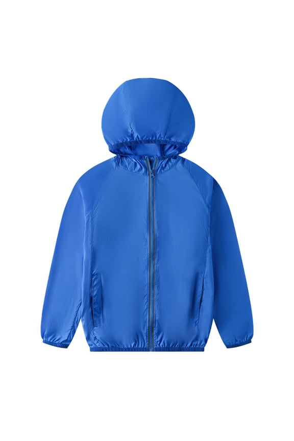 Girls' Lightweight Breathable Windproof Skin-Fit Hooded Sun Protection Jacket (Sizes 4-10Y),120,Blue