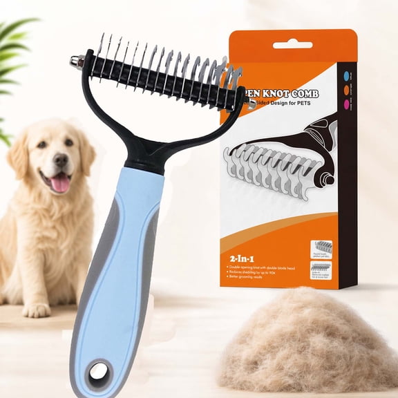 Whimsyard Dog Brush Pet Pro, Double-Sided Undercoat Rake & Dematting Comb, Pet Grooming Tool for Dogs & Cats, Deshedding Brush for Long Hair, Thick, Curly & Double-Coated Pets