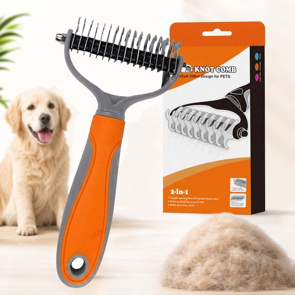 Whimsyard Dog Brush Pet Pro, Double-Sided Undercoat Rake & Dematting Comb, Pet Grooming Tool for Dogs & Cats, Deshedding Brush for Long Hair, Thick, Curly & Double-Coated Pets