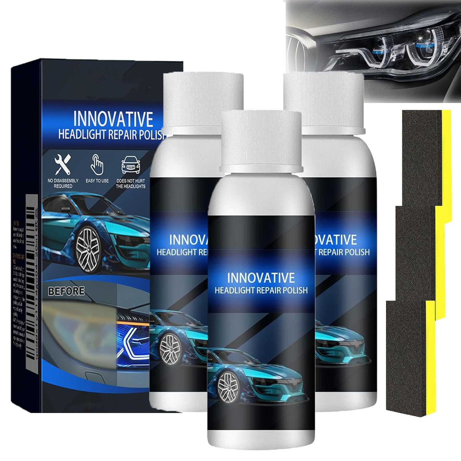 Professional Headlight Restoration Kit - Fix Foggy, Yellow Headlights In 30 Minutes