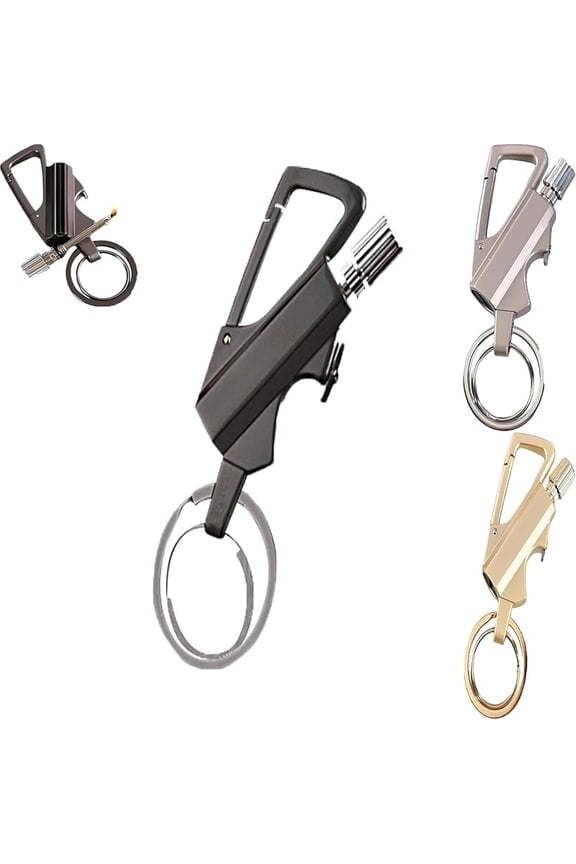 Whimsyard Lighter, Permanent Match Infinity Lighter, Cool Trench Lighter with Multitool Keychain Bottle Opener, Reusable Waterproof Match Strike Anywhere, Flint Fire Starter for Outdoor (Black+Gold)