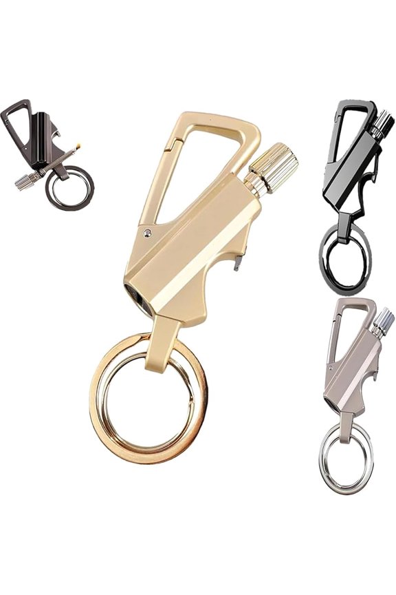 Whimsyard Lighter, Permanent Match Infinity Lighter, Cool Trench Lighter with Multitool Keychain Bottle Opener, Reusable Waterproof Match Strike Anywhere, Flint Fire Starter for Outdoor (Black+Gold)