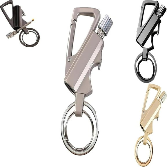 Whimsyard Lighter, Permanent Match Infinity Lighter, Cool Trench Lighter with Multitool Keychain Bottle Opener, Reusable Waterproof Match Strike Anywhere, Flint Fire Starter for Outdoor (Black+Gold)