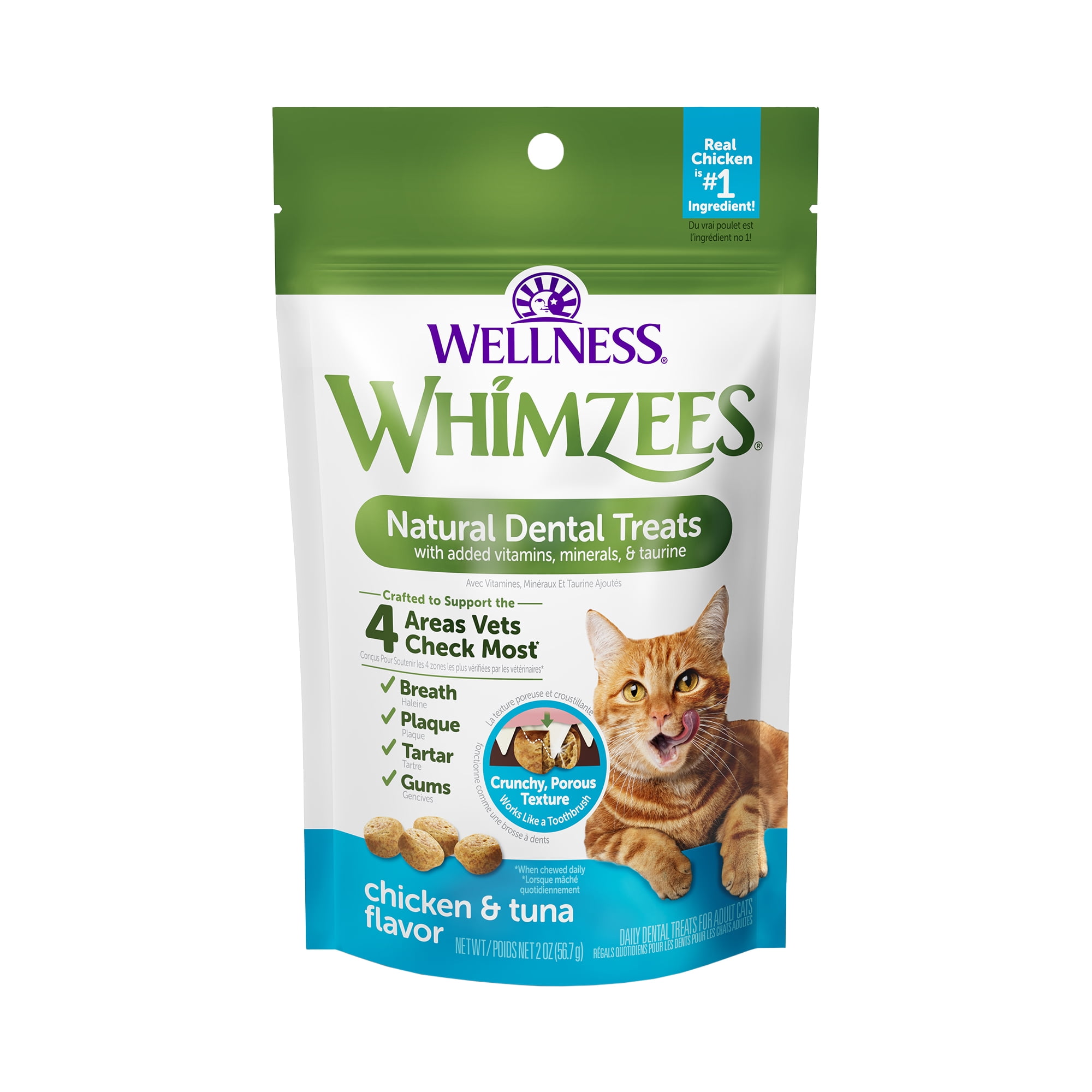 Wellness WHIMZEES Cat Dental Treats, Freshens Breath, Chicken and Tuna Flavor, 2 oz Bag