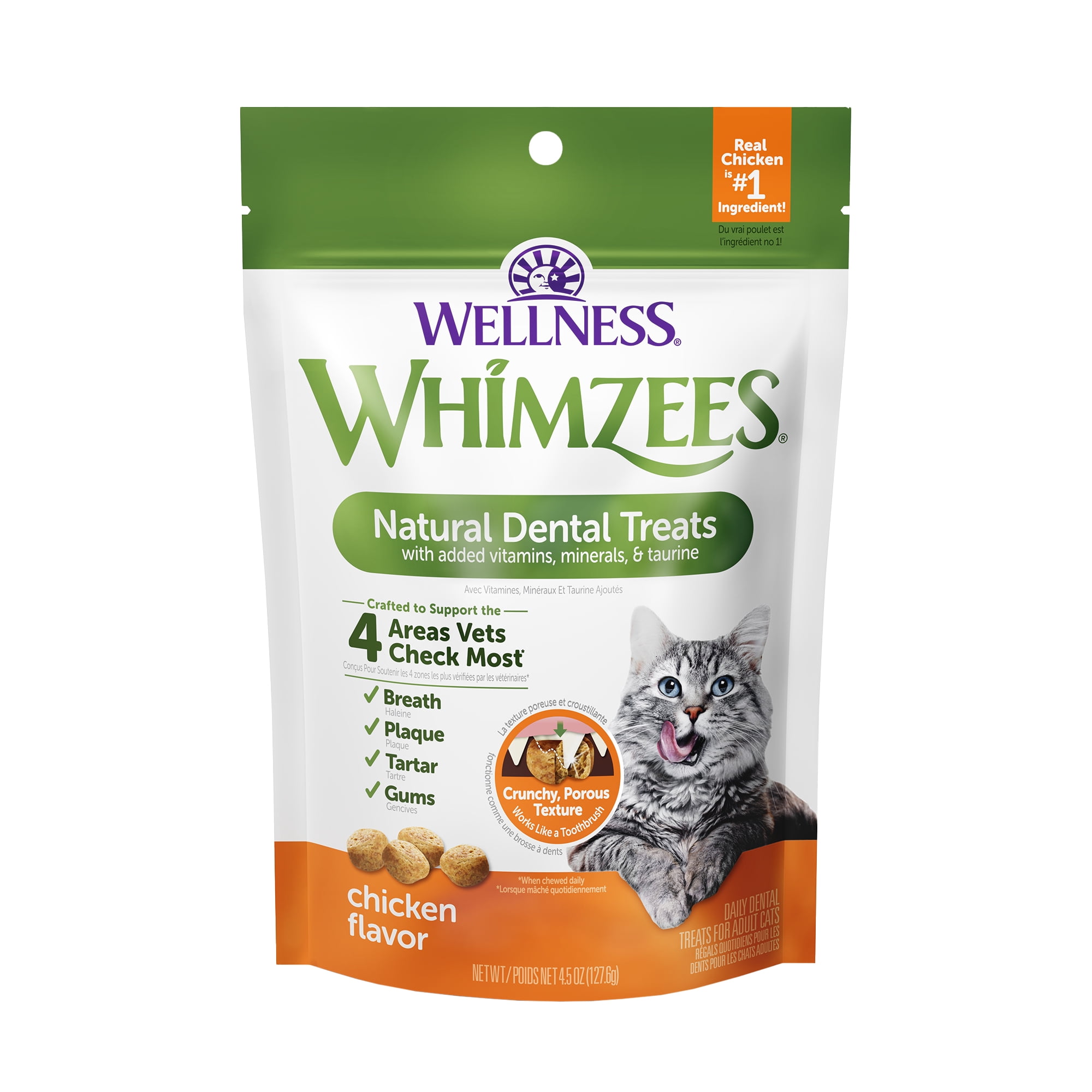 Wellness WHIMZEES Cat Dental Treats, Freshens Breath, Chicken Flavor, 4.5 oz Bag