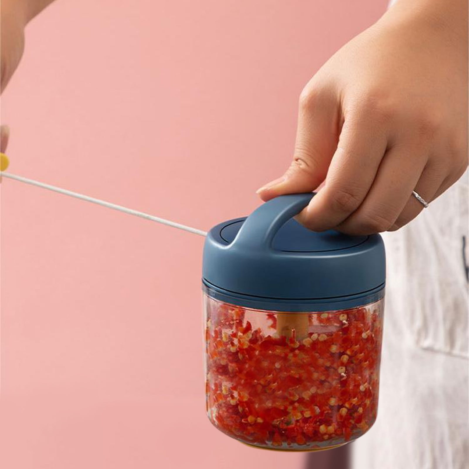 Whip It Canister Top Manual Food Processor Vegetable Chopper Portable Hand Pull String Garlic