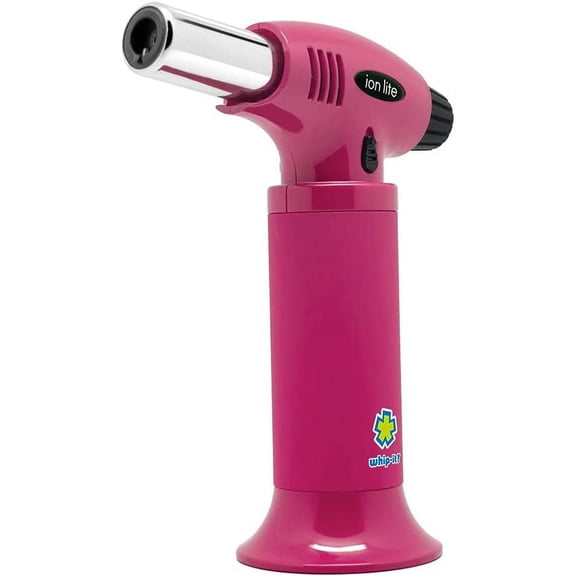Whip-It! Ion Lite Torch, All Pink. Butane Torch Lighter, Refillable Cooking Torch with Adjustable Flame, Safety Lock for Soldering, Kitchen, Welding