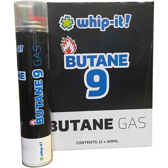 Whip-It! Purified Butane 9X Torch Lighter Refill with 5 Universal Plastic Tips 320ml Each 12 Cans