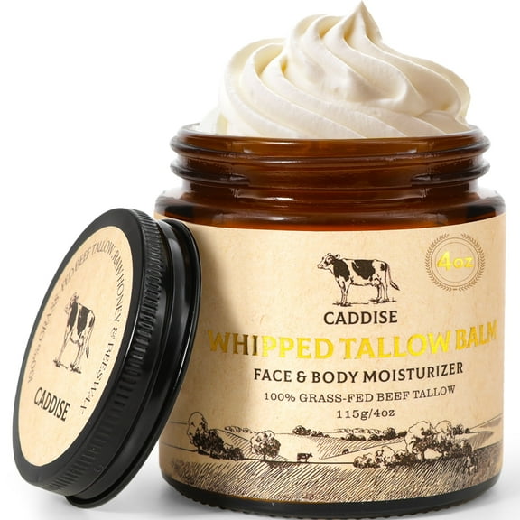 Caddise Whipped Beef Tallow for Skin, 100% Grass-Fed Handmade Cream Moisturizer for Face & Body, Natural with Honey, Shea Butter, Jojoba Oil, Non-Greasy, Nourishing for Men, Women, Kids, 4 Oz