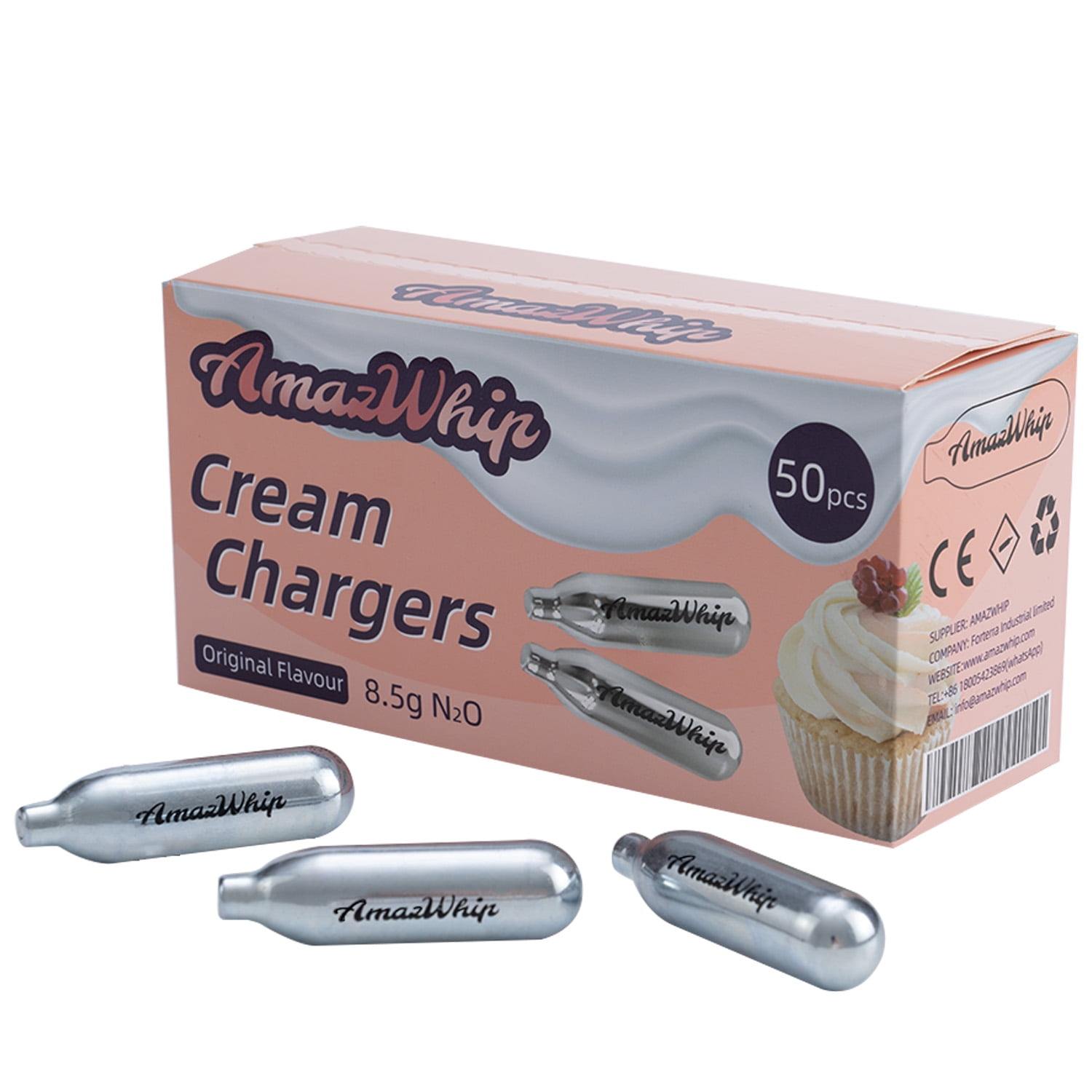 Whipped Cream Chargers N2O Nitrous Oxide 8.5g Cartridge for Whipper Whipped Cream Dispenser(50