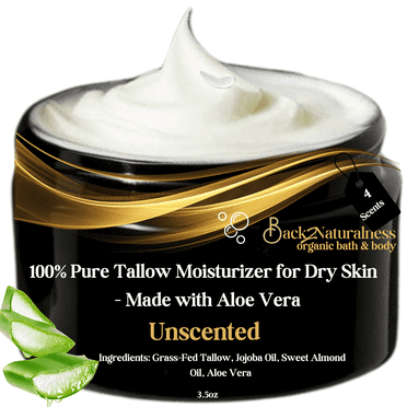 Back2Naturalness Creamy Hydrating Grass-Fed Tallow, Sweet Almond and Jojoba Oil Cream, Unscented, 3.5 oz