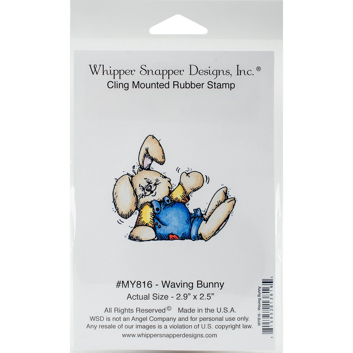Whipper Snapper Cling Stamp 4"X6"-Waving Bunny, Pk 1, Whipper Snapper Designs