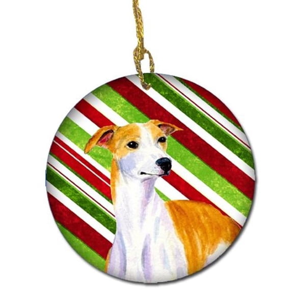 Whippet Candy Cane Holiday Christmas Ceramic Ornament