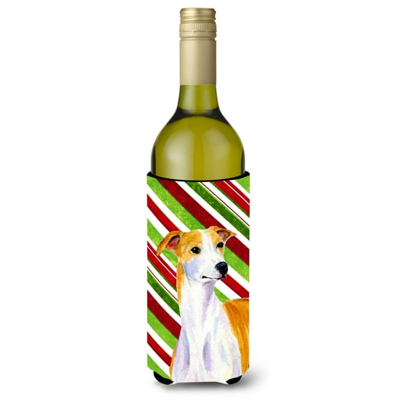 Whippet Candy Cane Holiday Christmas Wine Bottle Hugger