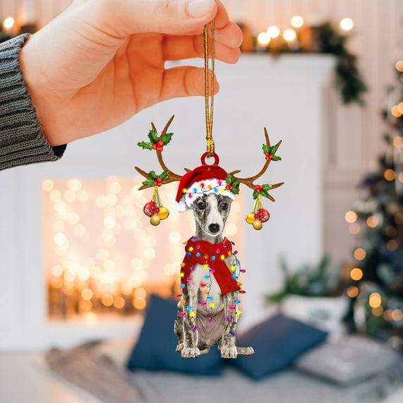 Whippet Christmas Ornament – Holiday Dog Memorial Gift & Xmas Tree Hanging Mica Décor