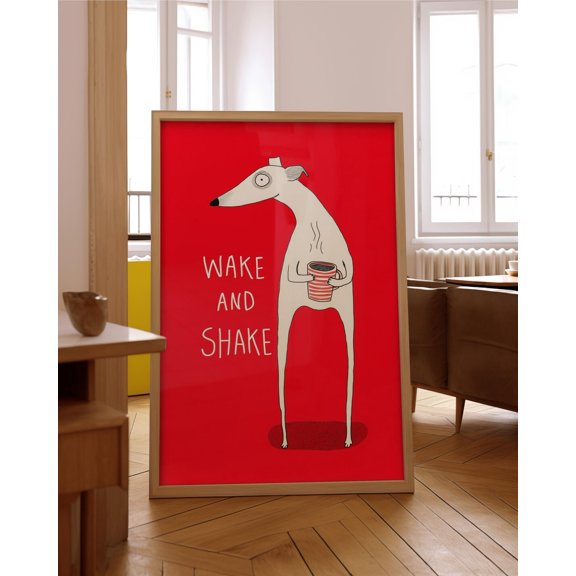 Whippet Coffee Art Print Quirky Dog Lover Gift, Unframed Paper Print