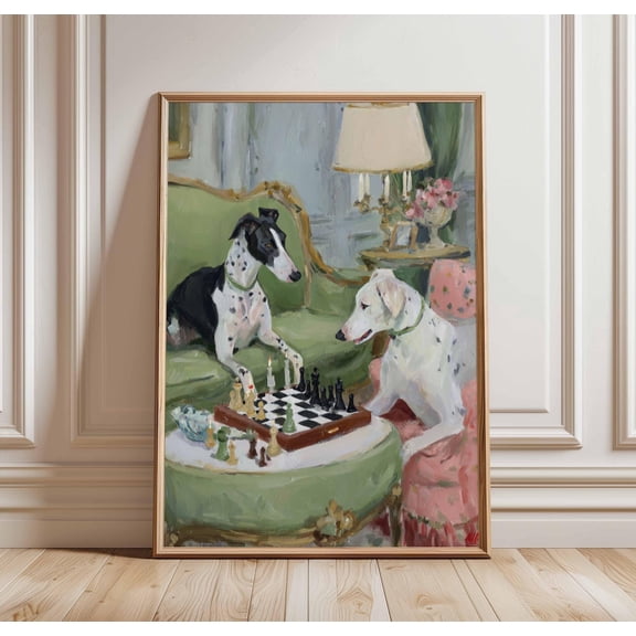 Whippet Dalmatian Chess Poster, Unframed Paper Poster 8x10in
