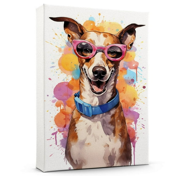 Whippet Dog Canvas Wall Art,Pet Canvas Painting Puppy Artwork,Colorful-Watercolor Original Artwork Print For Bedroom, Bathroom Wall Art decor