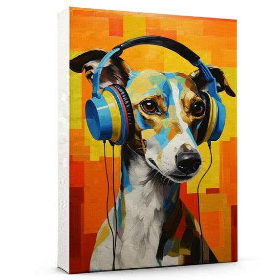 Whippet Dog Headphone Art Print Canvas Canvas Framed Gifts For Him Perfect Dog Art Decor Personalized Dog Canvas Colofull Gifts For Her Inspirational Wall Art Hanging Home