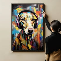 Whippet Dog Headphone Art Print Canvas, Wall art Painting Decor, Dog Canvas Art Home Decor Artwork For Bedroom Living Room Bathroom Décor
