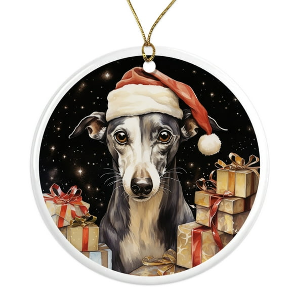 Whippet Dog Ornament - Pet Ornament for Christmas Tree - 3" Round Ceramic - Printed in USA - Puppy New Dog - Dog Mom - Dog Dad - Pet Owner - Xmas Decoration DOG0210