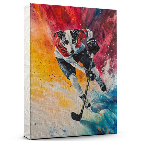 Whippet Dog Playing Ice Hockey Wall Canvas Whippet Canvas Art for Dog Lovers, Ice Hockey Canvas and Unique Room Decor