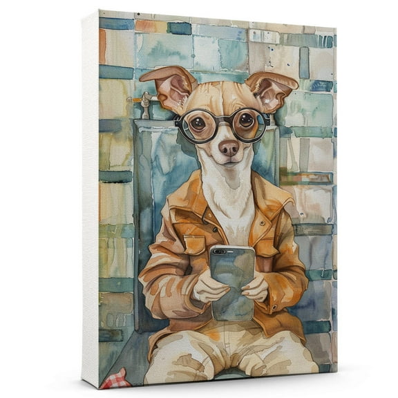 Whippet Dog Siting On Toilet Poster Unframe, Whippet Dog Canvas Frame Ready to Hang - Gifts For Women - Gifts For Women