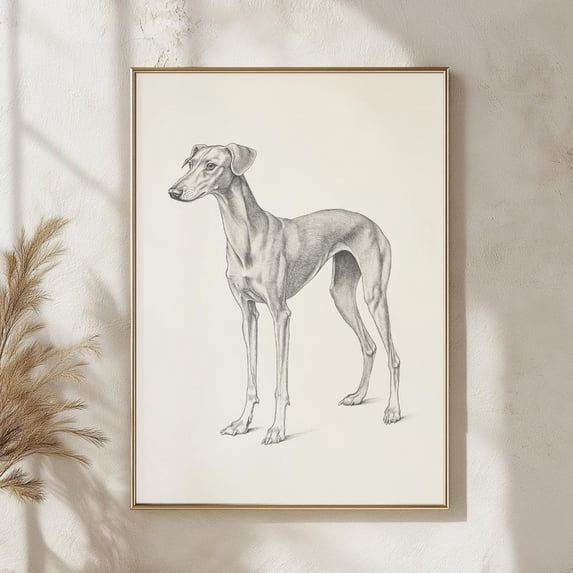 Whippet Dog Sketch Elegant Canine Vintage Greyhound Minimalist Wall Decor, Unframed Paper Poster 16x20in