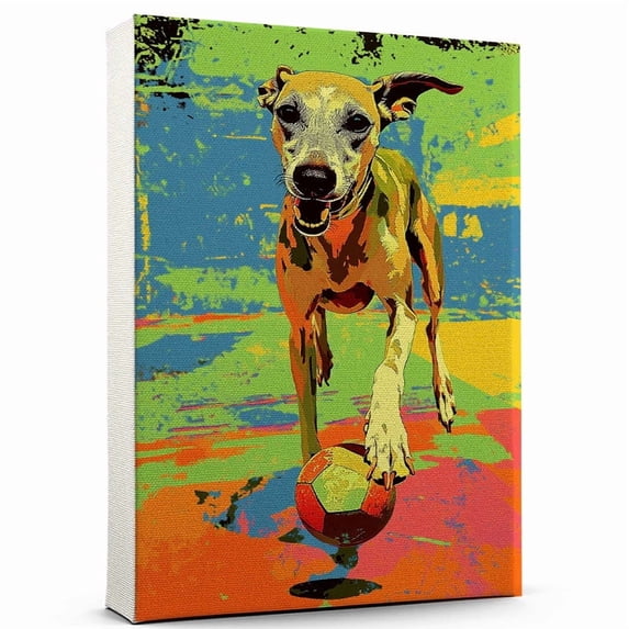 Whippet Dog Swimming Art Stretched Canvas Size 8x12 – Whippet Dog Playing Swimming Wall Art, Dog Lover Canvas, Sports Theme Decor for Living Room